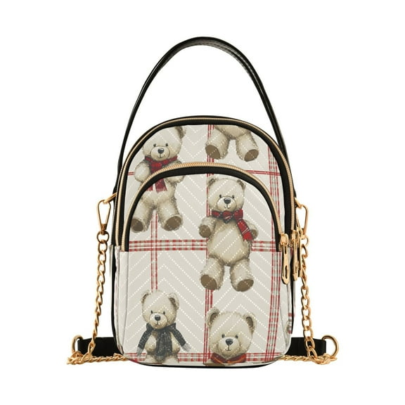 Cross Body Fashion Shoulder Waist Purse Bags Bear Hugs and Checkered Love Pocket Handbags