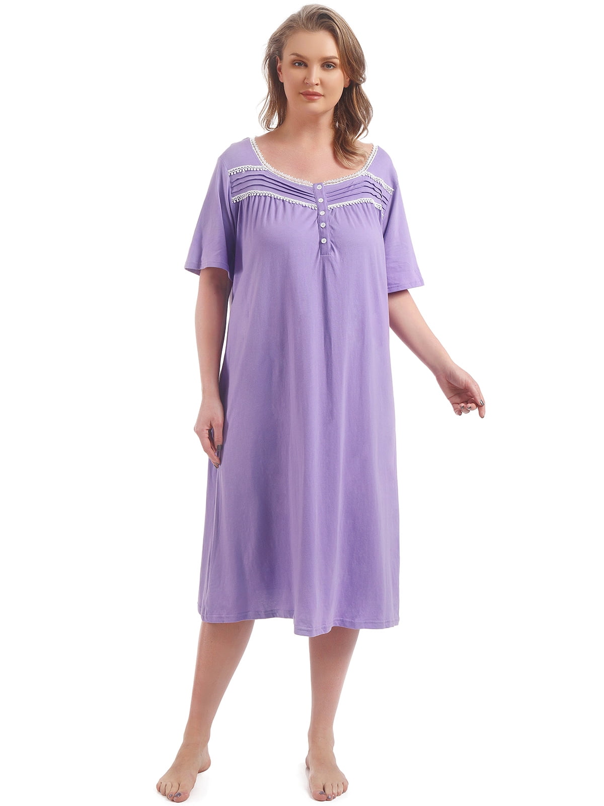 100% Cotton Plus Size Nightgowns for Women Short Sleeve Ladies Sleepwear