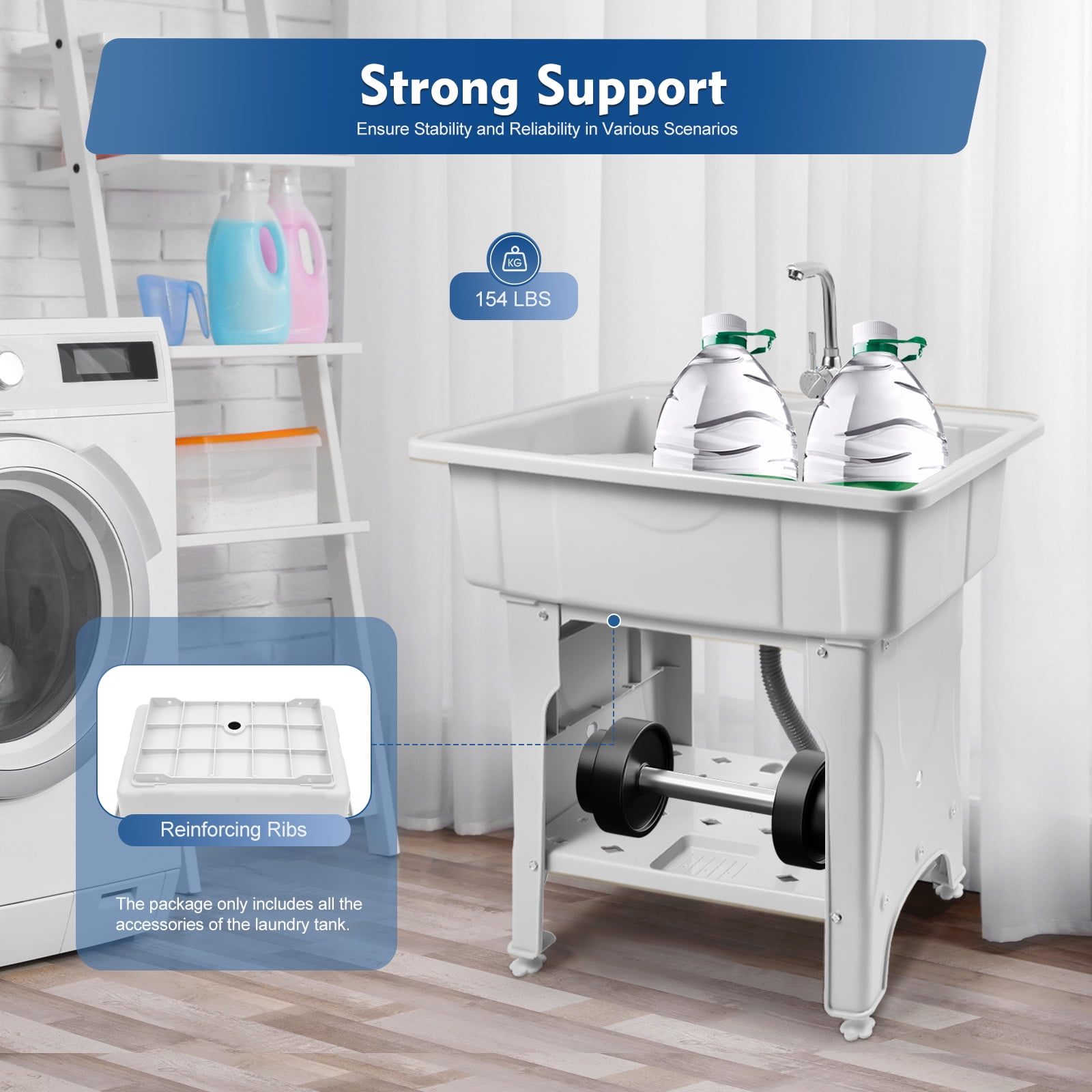 Utility Sink Laundry Tub – Multi-functional Laundry Room Sink with Faucet, Storage Rack, and Removable Washboard