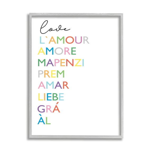 Stupell Industries Love L'Amour Amore Mapenzi Romantic Terms Rainbow Typography, 16 x 20, Designed by Elizabeth Tyndall