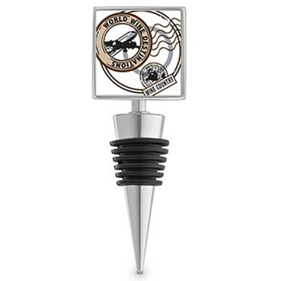 4 1/2 Inch 'World Wine Destination' Design Enamel Bottle Stopper