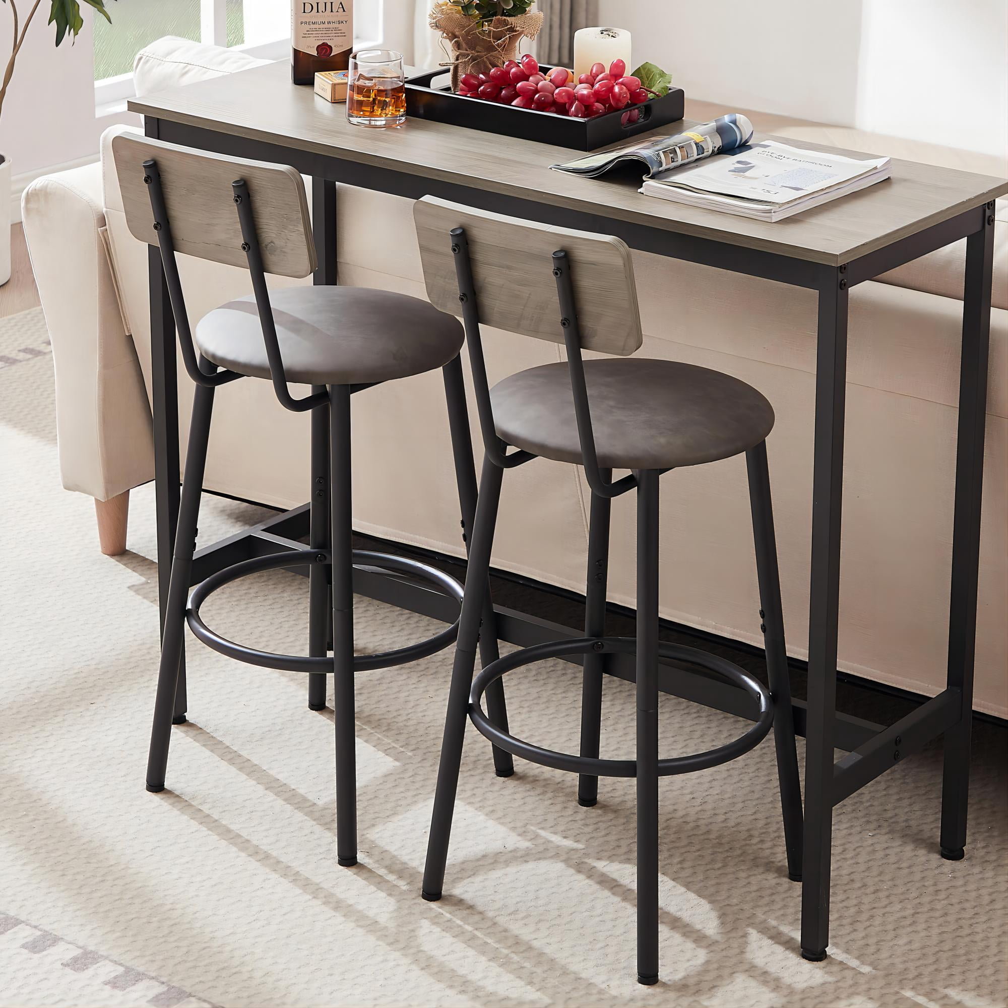 DEALTOPS Bar Table Set with 2 Bar stools PU Soft seat with backrest-Grey
