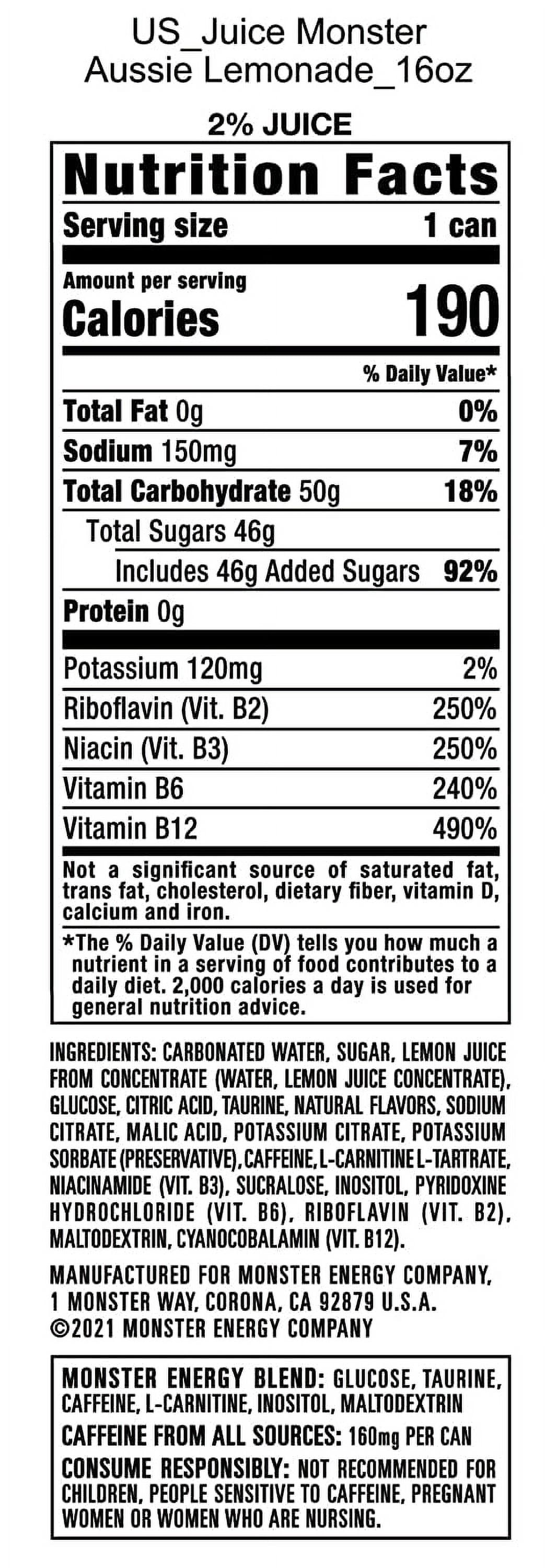 Monster Energy Juice Aussie Style Lemonade, Energy Juice, 16 Oz (Pack of 15) Aussie Style Lemonade 16 Ounce (Pack of 15)