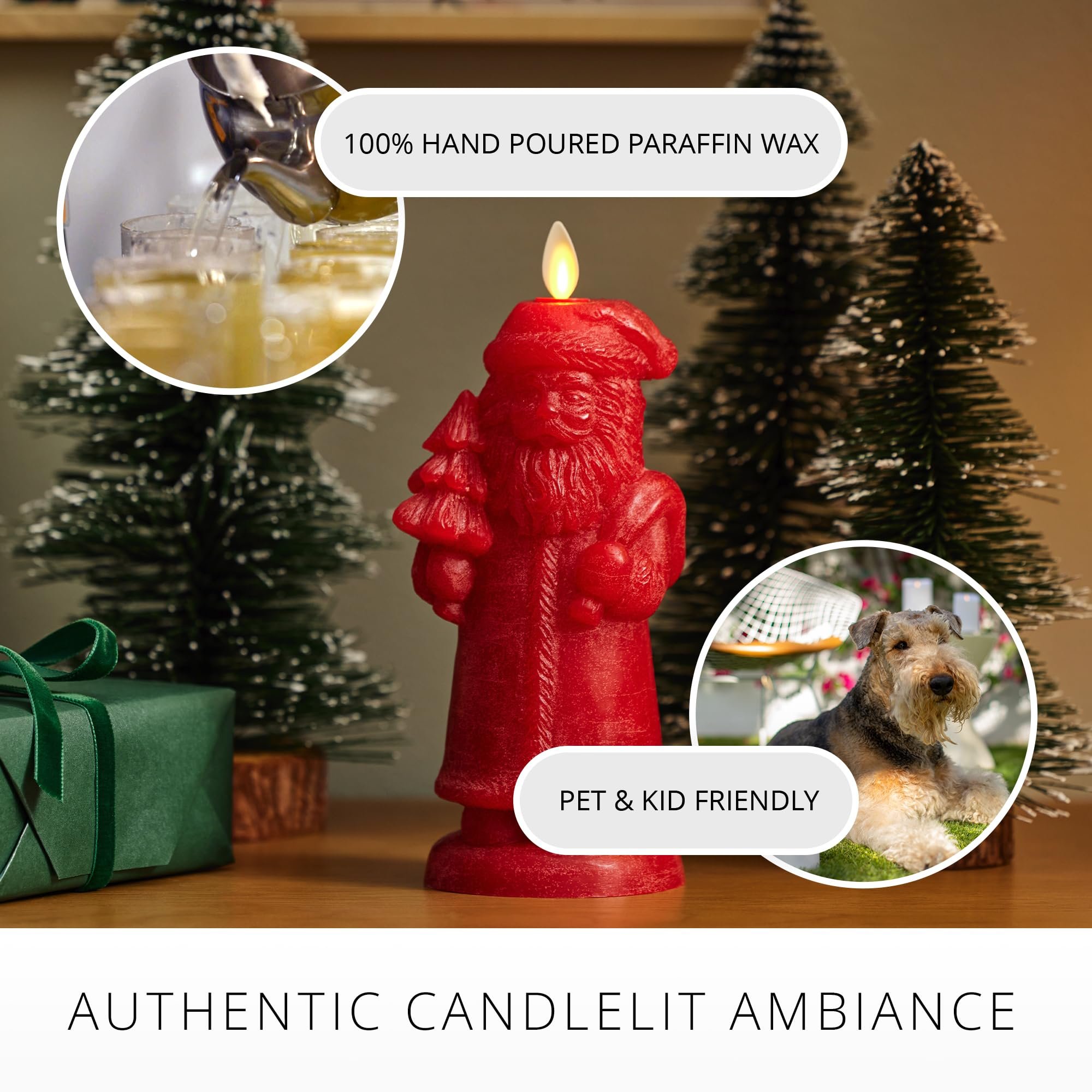 Luminara - Flameless Holiday LED Candle Battery Operated Moving Flame - Red Santa - Pack of 1-3x7 - Unscented Indoor Realistic Flickering Safe