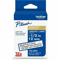Brother P-touch Premium Matte Laminated Label Tape 1/2" x 26.2' Black on Clear (TZeM31)