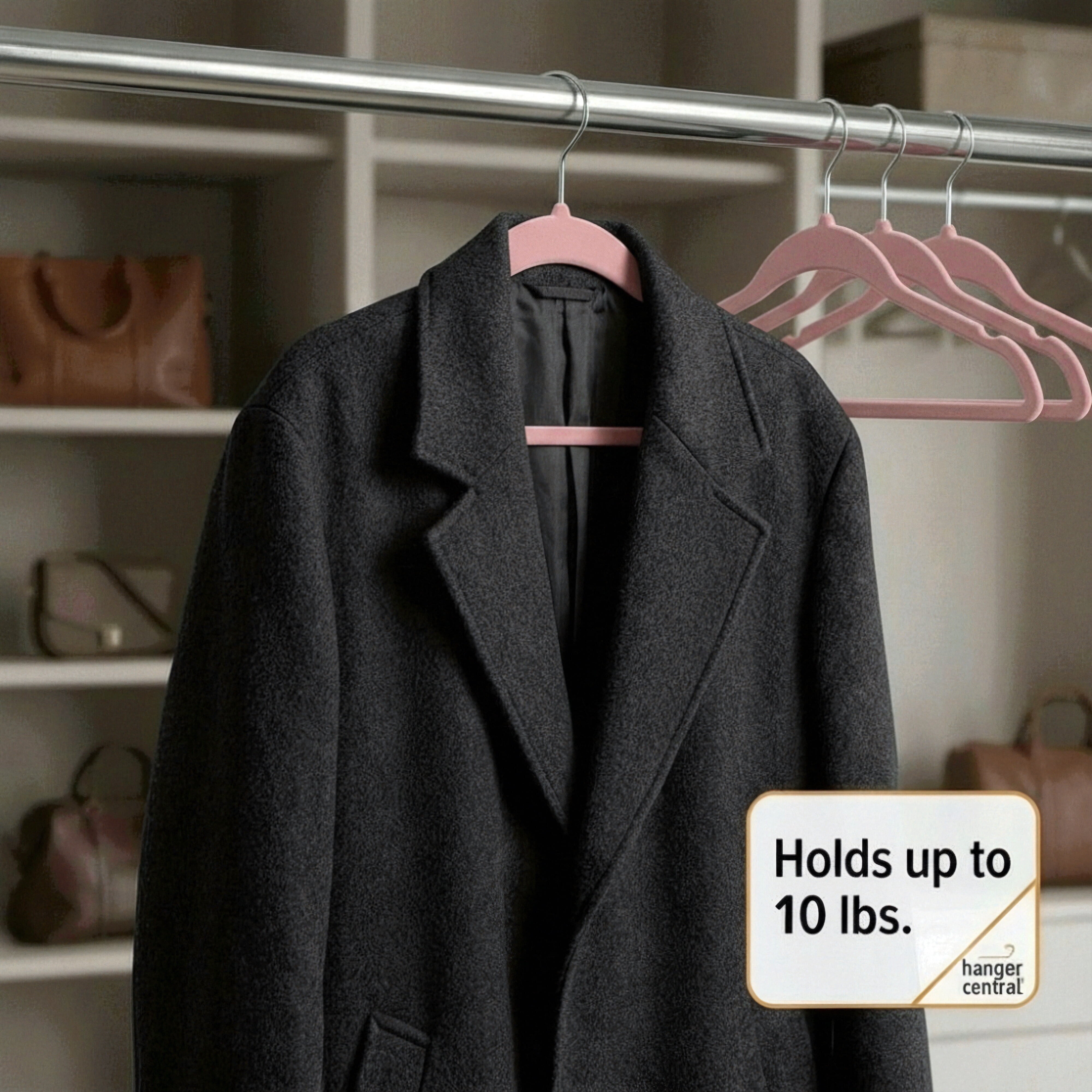 Hanger Central 50 Pack Space Saving Pink Velvet Non-Slip Hangers with Swivel Hook