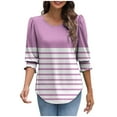 thumbnail image 2 of SOOMLON Womens 3/4 Sleeve Tops Petite Tunic Cotton Stretchy Tops Dressy Casual Crew Neck Shirts Cute Striped Graphic T Shirts 2025 Fashion Spring Summer Ladies Tops Loose Fit Outfits Pullover Pink S, 2 of 8