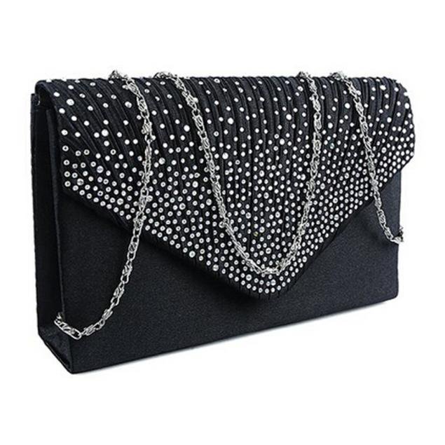 Mikilon Ladies Large Evening Satin Diamante Ladies Clutch Bag Party Envelope Bag BK