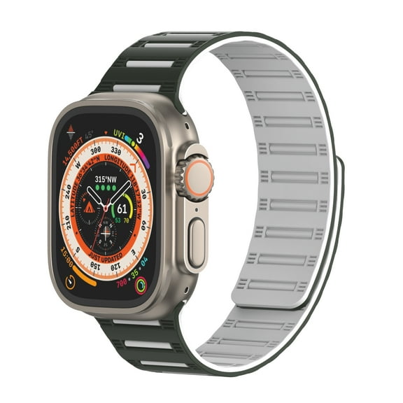 Compatible with Apple Watch Band 38/40/41/42mm(S10), Bicolor Silicone Magnetic Adjustable Strap for iWatch Ultra SE Series 10 9 8 7 SE 6 5 4 3 2 1, Breathable Sport Band, Dark Green White