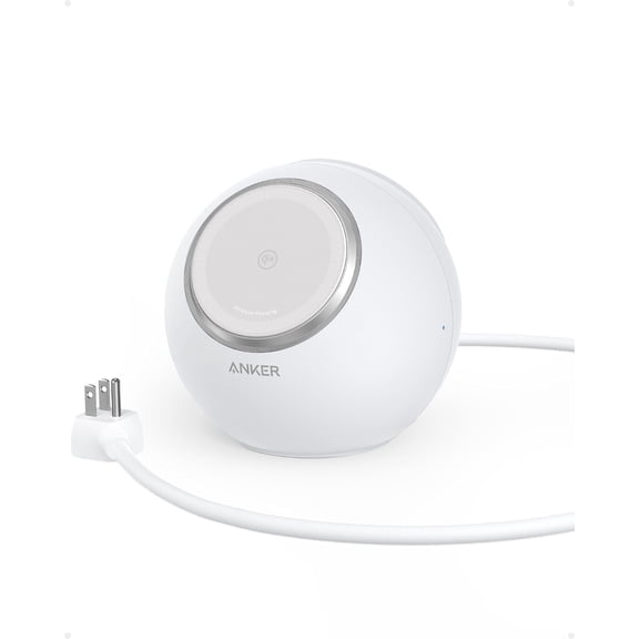 Restored Anker MagGo Magnetic Charging Station, Qi2 Compatible 15W Ultra-Fast MagSafe Wireless Charger Compatible for iPhone 15/14/13, 8-in-1 Power Strip with 3 AC & 4 USB for MacBook & More (White) (Refurbished)