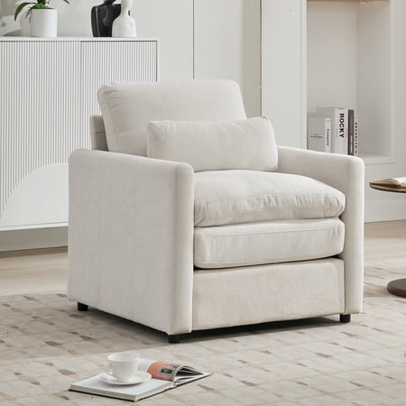 Umbreco 31.9" Upholstered Couch with Removable Backrest,Chenille Fabric Single Sofa,Comfy Cloud Single Sofa,Couch for Living Room,Beige
