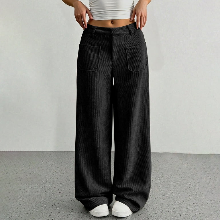Corduroy Pants Women Baggy Tall Cord Wide Leg Trousers Elastic