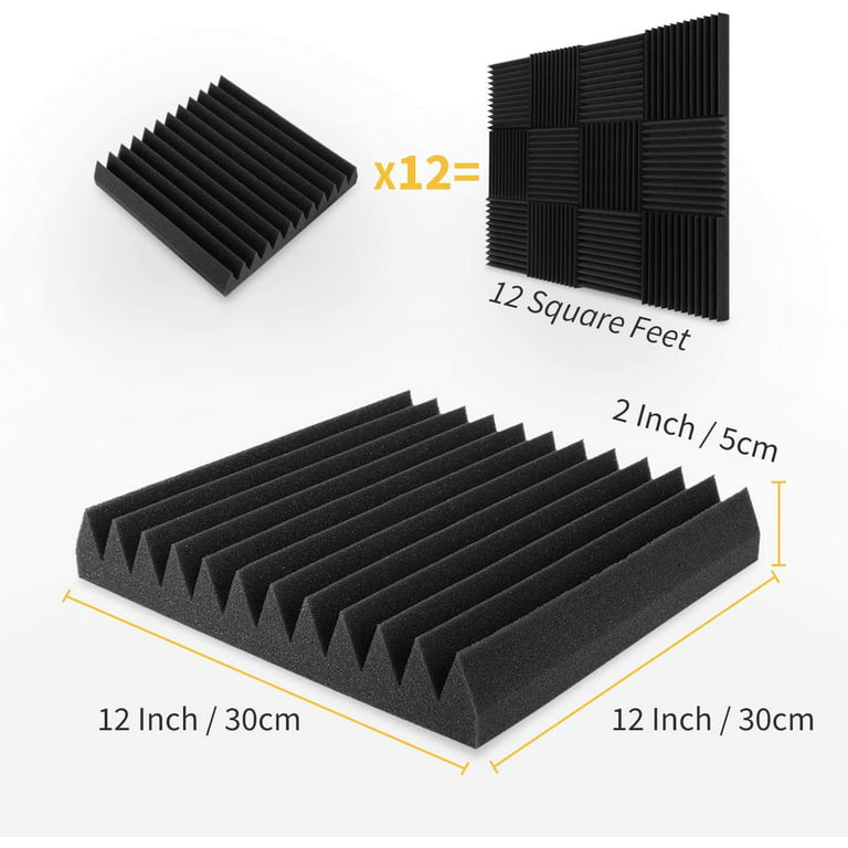 24 Pack Acoustic Foam Panels 2 Inches Thick Sound Proof Padding for Wall  Pyramid, 2 X 12 X 12 Sound Absorbing Dampening Studio Foam Soundproofing  Foam Wedge Tiles