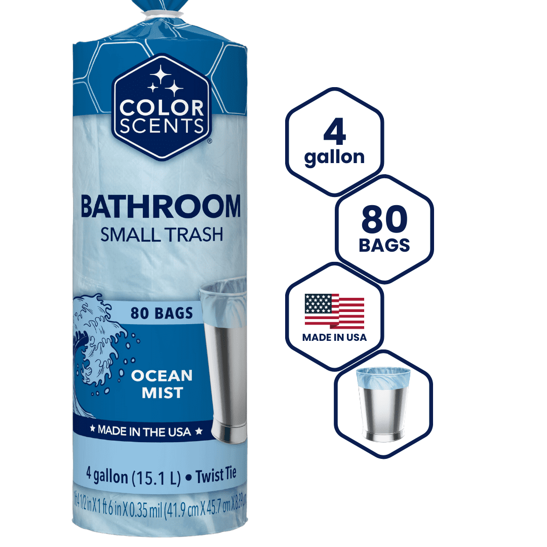 Color Scents Small Trash Bags, 4 Gallon, 80 Bags (Ocean Mist Scent, Twist Tie)