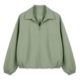 thumbnail image 7 of Xinoom Women Zip Up Cropped Bomber Jacket, Point Collar Long Sleeve Balloon Cuffs Loose Casual Outer Coat, Lightweight Streetwear Outerwear Green,L, 7 of 7