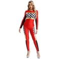 thumbnail image 1 of iiniim Women Race Car Driver Jumpsuits Halloween Cosplay Costume Long Sleeve Long Pants Checkerboard Rompers Red S, 1 of 5