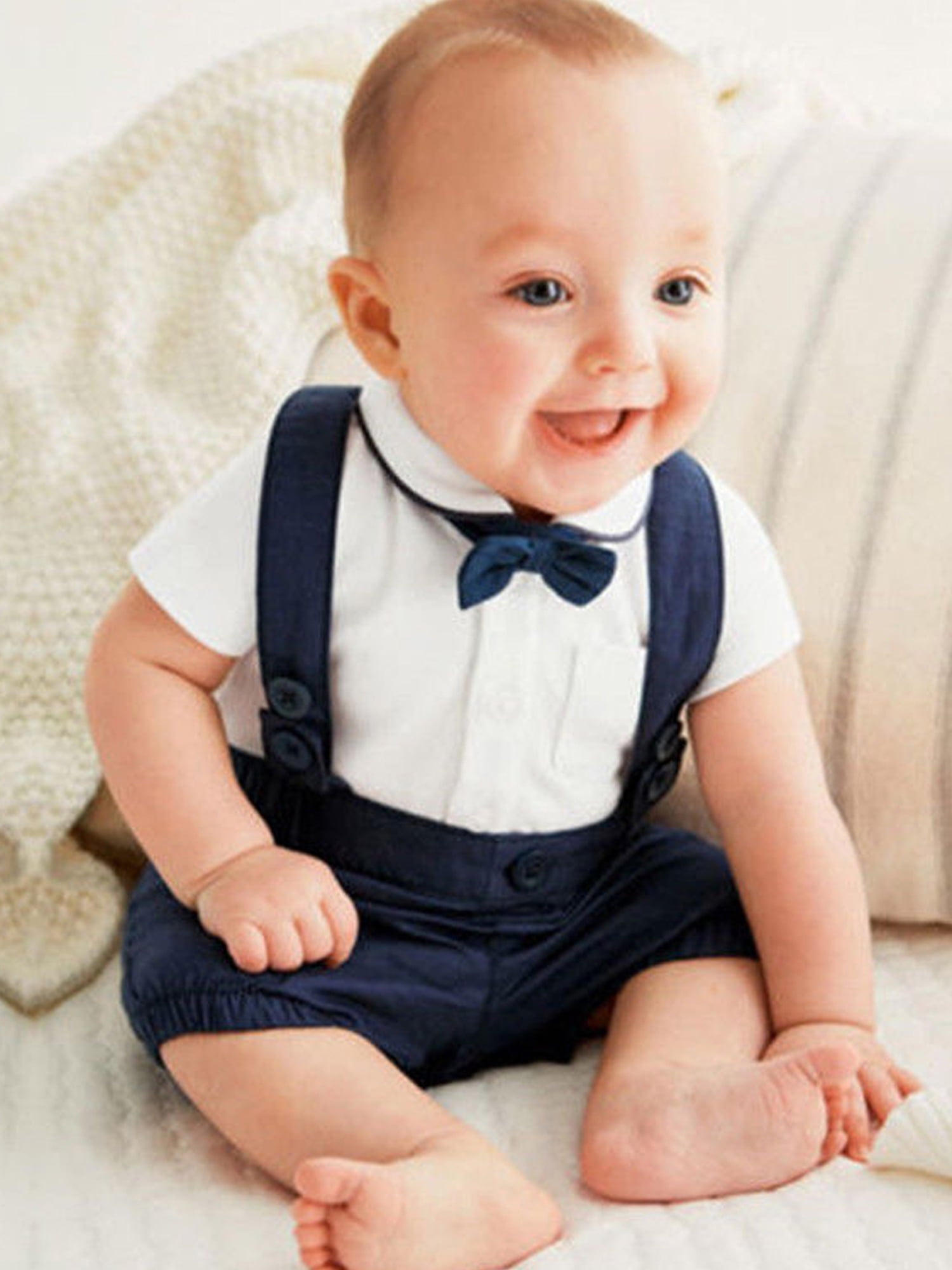 Toddler Kids Boys Gentleman Set Bow Tie Top Shirt Suspenders Pants 3PCS Outfit 