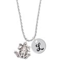 thumbnail image 1 of Delight Jewelry Silvertone Large Filigree Frog Silvertone Script Initial Disc - L - Charm Necklace, 20"+3", 1 of 4