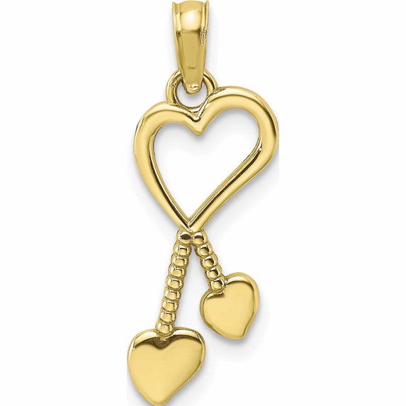 10K Yellow Gold Polished Heart With Double Beaded Tassle Charm Made In United States 10k7114