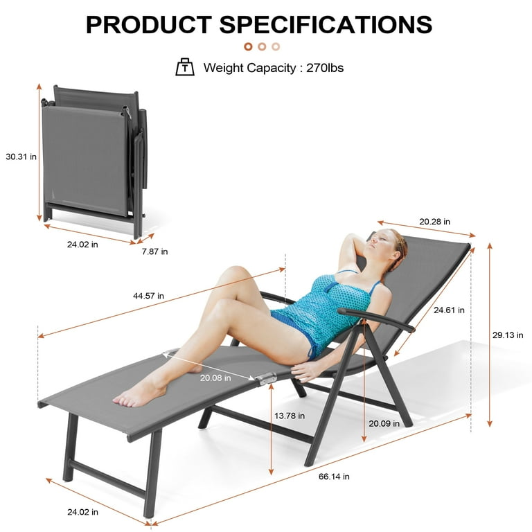 Pellebant Outdoor Chaise Lounge Aluminum Patio Folding Chair,Gray