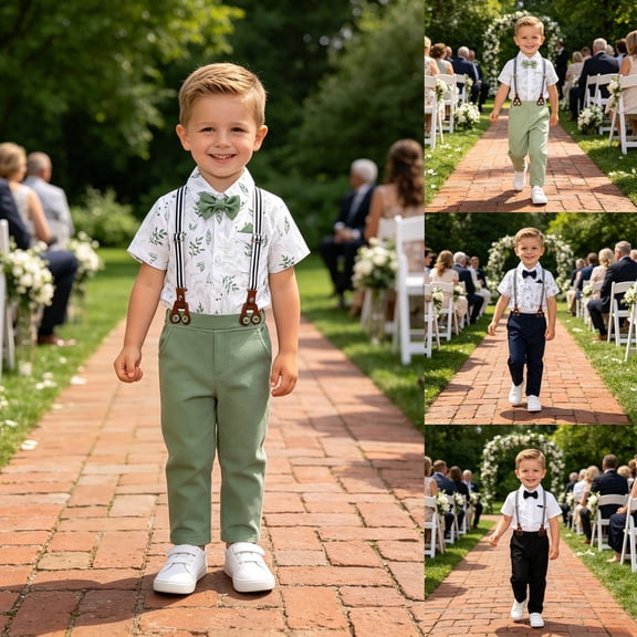 Faraee Toddler Baby Boy Clothes Suit Gentleman Wedding Outfits Formal Dress Shirt with Bowtie Suspender Pants Size 1-5 Years Black