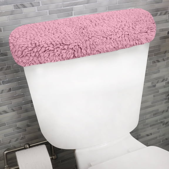 Home Weavers Waterford Collection Bathroom Rug 100% Cotton Fabric Tank Cover, Soft & Absorbent Bath Rugs, Elastic Edges, Machine Wash Dry, Toilet Tank Lid Cover for Bathroom, 10"x22" Tank Cover, Pink