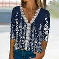 thumbnail image 2 of USSUMA Blusas De Mujer Elegantes Floral Printed Womens Long Sleeve Blouse Lace Trim V-Neck Shirts Dressy Casual Tunic Tops, 2 of 5