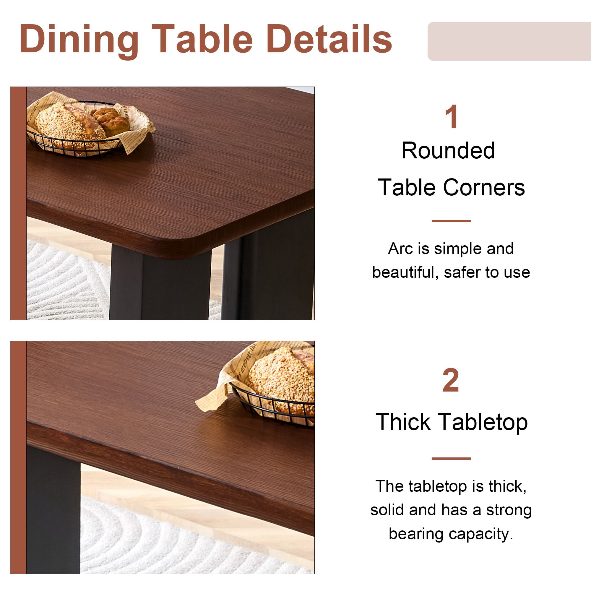 Alvantor 63" Walnut Black MDF Dining Table for Small Spaces