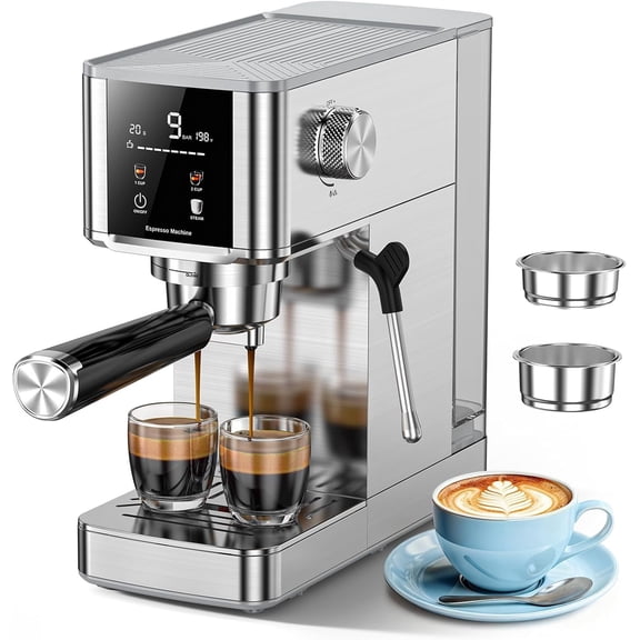 WAA 20 Bar Espresso Machine Milk Frother,LED Display,Compact for Home Cappuccino Latte
