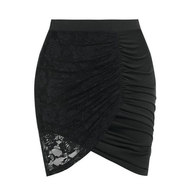 Mini Falda Talla Extra Tulipán Panel Encaje Pliegues Rosegal Faldas Tallas Grandes