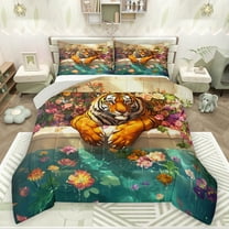 Feelyou Kawaii Cartoon Tiger Bedding Comforter Set, Vintage Garden Spring Flower Twin Comforter Sets, Teens Kids Boys Girls Reversible Bedding Set, Luxury Bedroom Decor, 2 Pieces