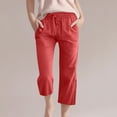 thumbnail image 2 of DeHolifer Girls Capris Pants Cotton Linen Elastic Drawstring Solid Color Loungewear Straight Leg Capris Pants with Pocket,7Years, 2 of 5