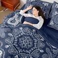thumbnail image 4 of Homewish Vintage Damask Floral 7pcs Bedding Comforter Set,Boho Style Queen Bedding Sets,Blue White Queen Sheet Sets For Adults,Breathable Bedroom Decorative Reversible, 4 of 8