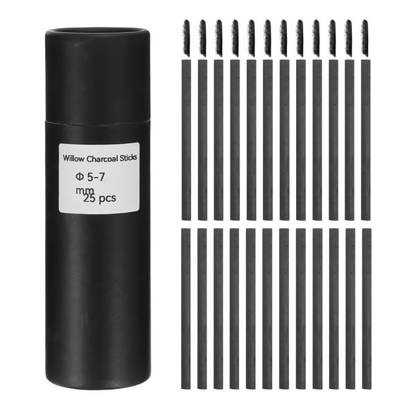 Uxcell Willow Charcoal Sticks, 5-7mm Willow Charcoal Pencils Soft Sketch Vine Art Supplies Set for Drawing Sketching Shading Painting Artists Beginners (Black, Pack of 25)