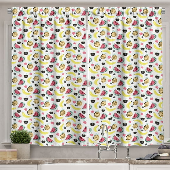 Ambesonne Fruit Kitchen Curtains, Modern Art Yummy Summer, 55"x39", Multicolor