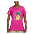 thumbnail image 2 of Pineapple Stand Tall Wear Crown And Stay Sweet Inside Arty Inspirational Pop Culture Womens Graphic T-Shirt, Fuschia, Medium, 2 of 3