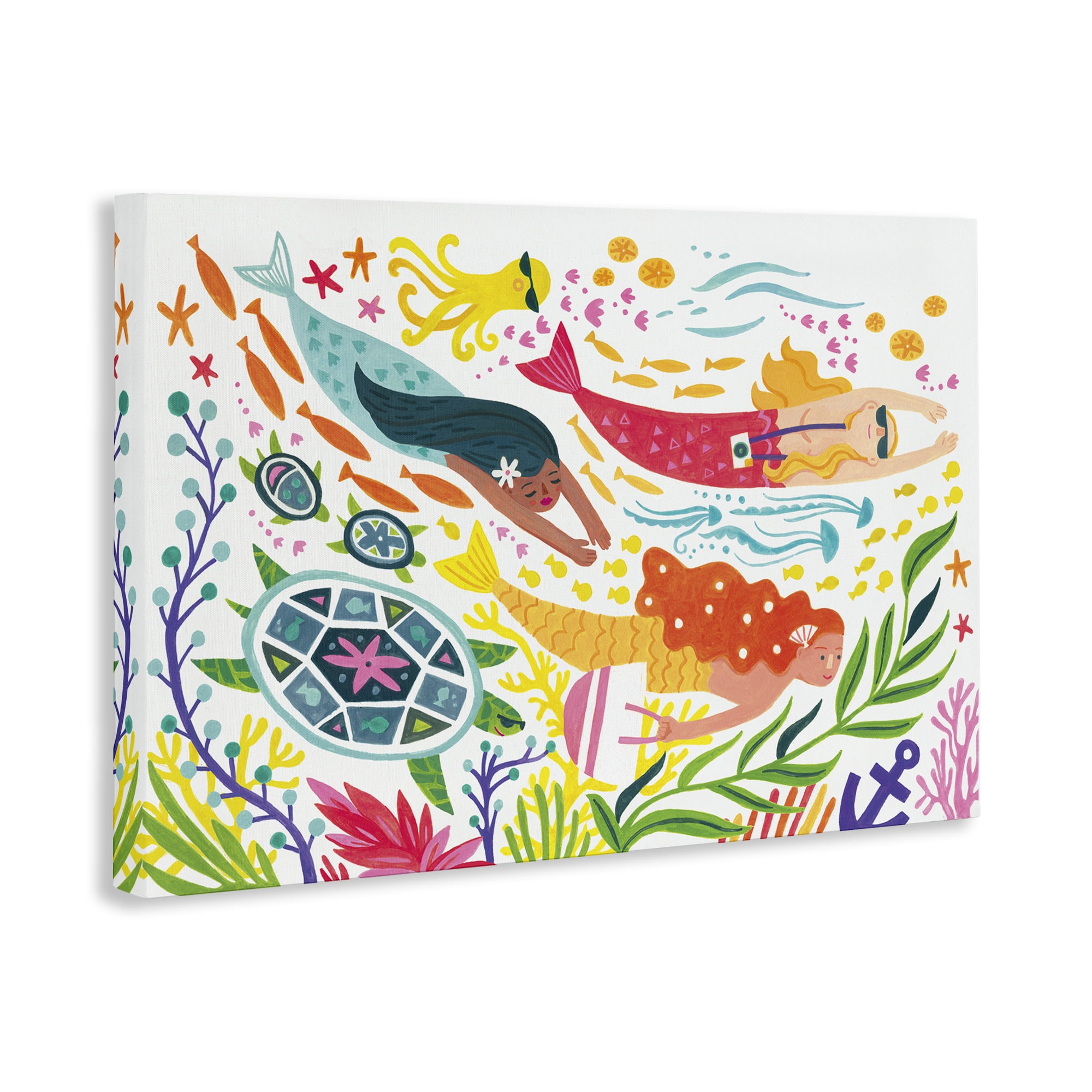 Stupell Industries Underwater Swimming Mermaids Fantasy & Sci-Fi Painting Wrapped Canvas Art Print Wall Art, 30 x 20
