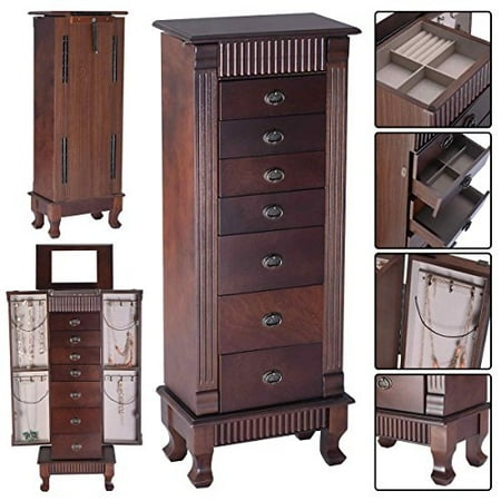 Gentleshower Jewelry Cabinet With Mirror Jewellery Box Organizer Wooden Storage Armoire Hanging 7 Drawers Large Capacity