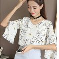 thumbnail image 4 of CENL Lady Blouse Elegant Flower Print Half Flare Sleeve V Neck Chiffon Blouses Shirts, 4 of 5