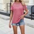 thumbnail image 2 of BiZtdJrK Summer Tops for Women 2025 Eyelet Embroidered Short Sleeve Casual T Shirts Off Shoulder Fashion T Shirt Pink L, 2 of 10