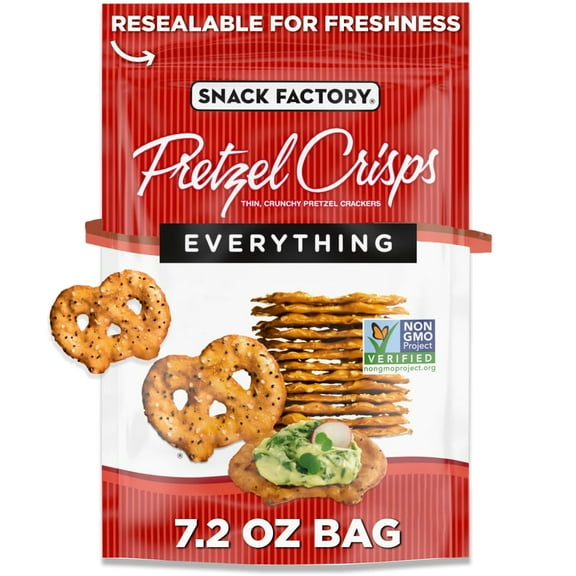 Pack of 4 Snack Factory Everything Pretzel Crisps Non-Gmo, 7.2 oz (packaging may vary)