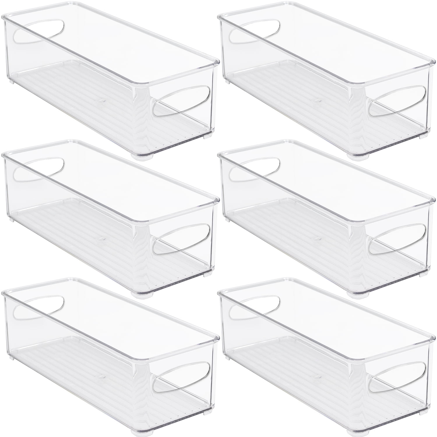 Sorbus Plastic Storage Bins Stackable Clear Pantry Organizer Box Bin Containers for Organizing Kitchen Fridge, Food, Snack Pantry Cabinet, Fruit, Vegetables, (Narrow - Pack of 6)