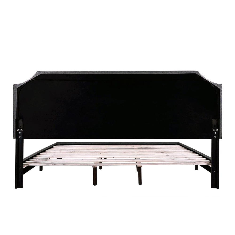 Kepooman Upholstered Platform Bed Frame with Light Grey Fabric Nailhead Trim Headboard and Wood Slats - King Size - Dark Grey Kepooman Upholstered Platform Bed Frame with Light Grey Fabric Nailhead Trim Headboard and Wood Slats - King Size - Dark Grey