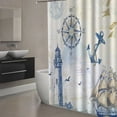 thumbnail image 3 of SPXUBZ Nautical Sailboat Shower Curtain，Lighthouse Compass Anchor Decorative Bath Curtain 72 x 72 Inch with 12 Hooks, 3 of 7