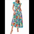 thumbnail image 1 of Vestido Midi Estampado con Escote en V, Mangas Plisadas y Volantes, Imagen 3 S, 1 of 7