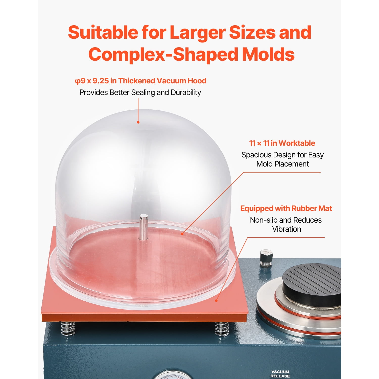 KFFKFF Vacuum Casting Machine with 290W Power, 3 CFM Pump, Bell Jar, Oil Injection Port, Precision Pressure Gauge, 11 x 11 in Workbench, Ideal for Jewelry and Metal Casting