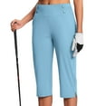 thumbnail image 2 of RQYYD Womens Yoga Capri Pants Summer High Waisted Wide Leg Capri Leggings Pull On Stretch Dressy Casual Capris with Pockets Sky Blue M, 2 of 7