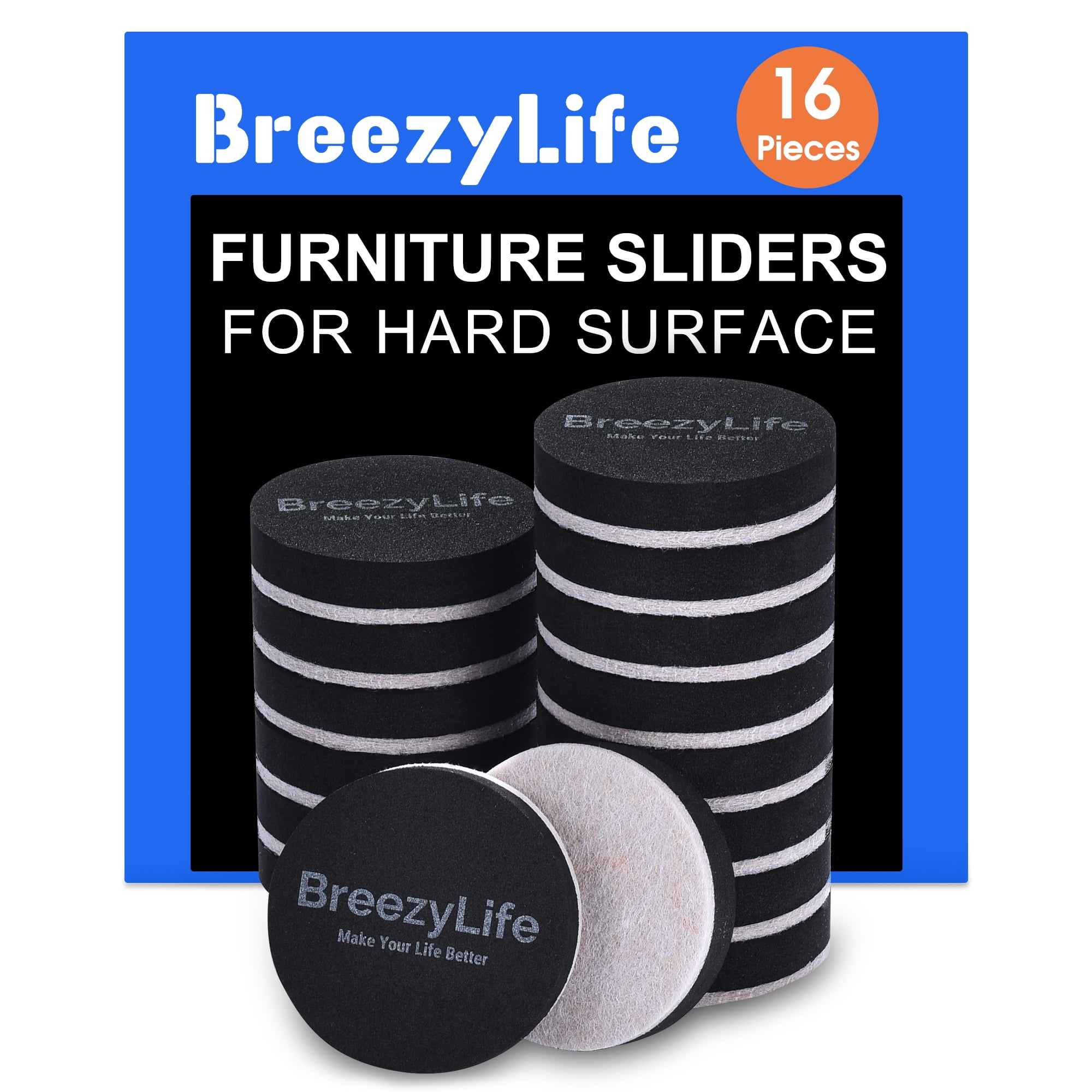 BreezyLife 2 1/2-inch Beige Round Felt Furniture Sliders for Hardwood Floors,16 Pack Pads