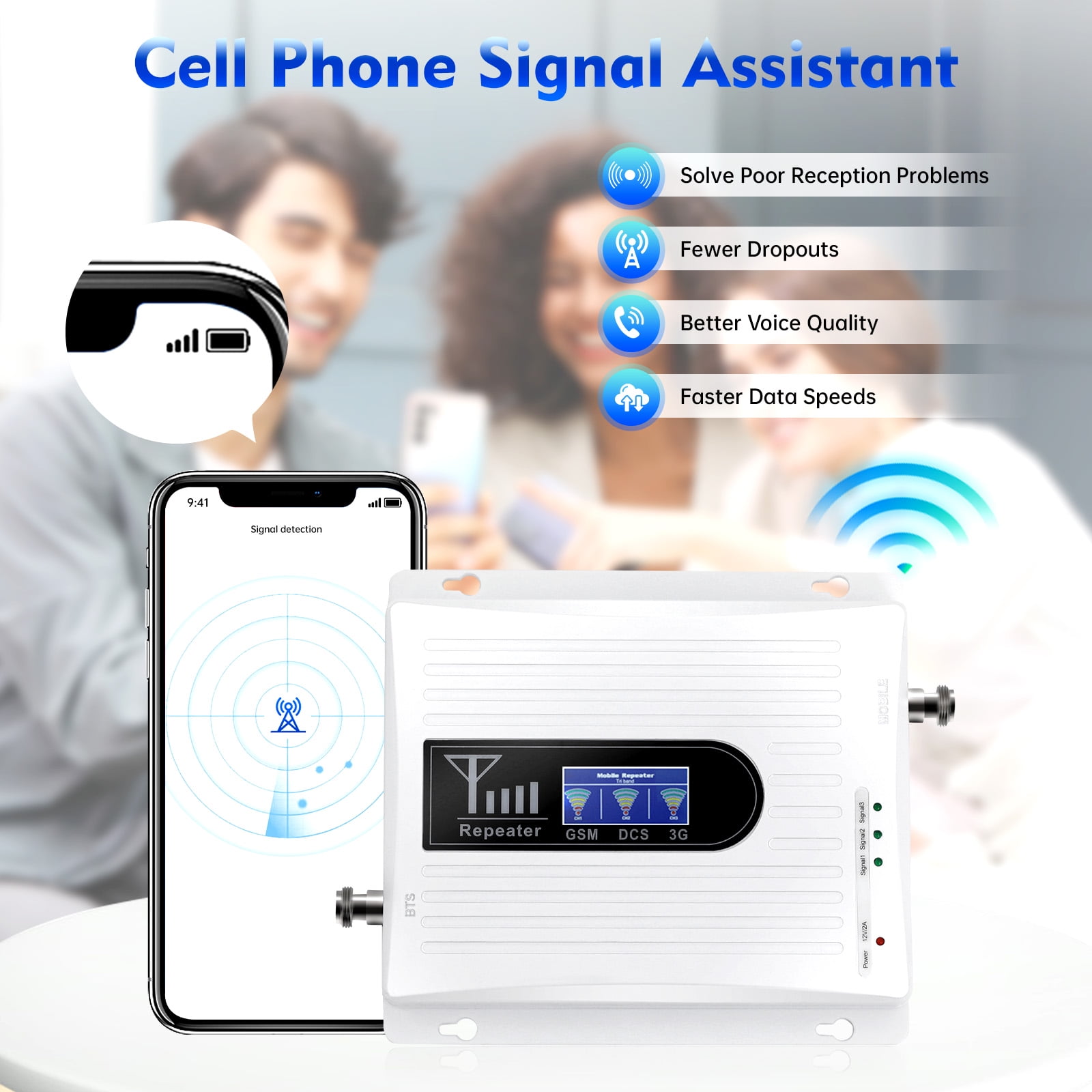Aluminum Alloy Cell Phone Signal Booster, GSM 3G 4G LTE Amplifier Kit, 900/1800/2100MHz