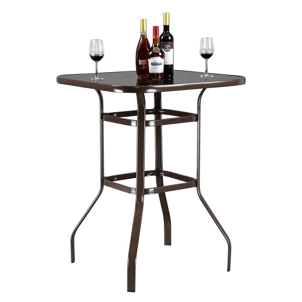 Wrought Iron Glass High Bar Table Outdoor Patio Table Patio Bar Table for Bars, Restaurants